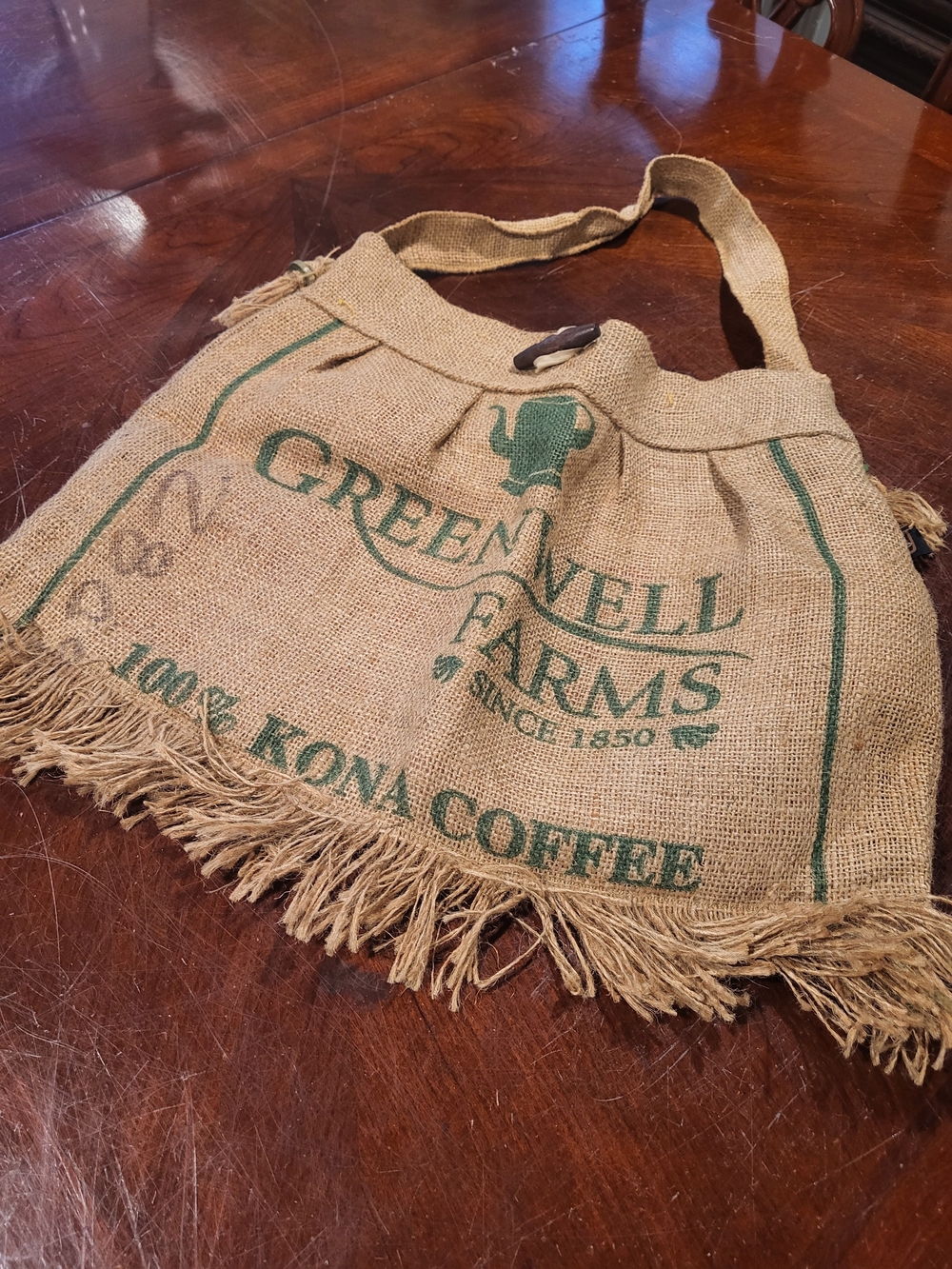 Java Gal Designs Upcycled Kona Coffee Burlap Tote Bag - Floral Lining